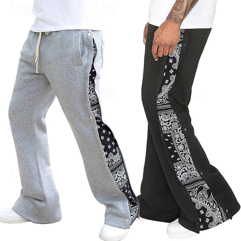 Men's Athletic Pants Sweatpants Tear Away Pants Flared Pants Trousers Pocket Drawstring Elastic Waist Patchwork Graphic Prints Comfort Sports Outdoor Daily Fashion Casual Black Gray Micro-elastic