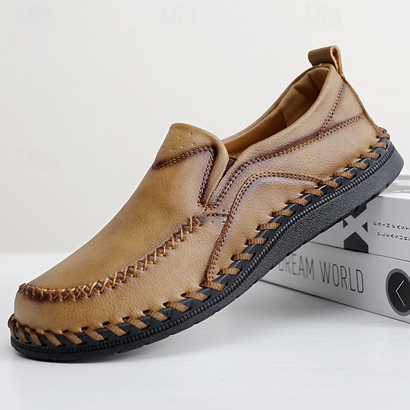 Men's Slip-On Casual Faux Leather Shoes with Stitched Detailing – Comfortable, Breathable Everyday Footwear for Outdoor and Leisure Activities