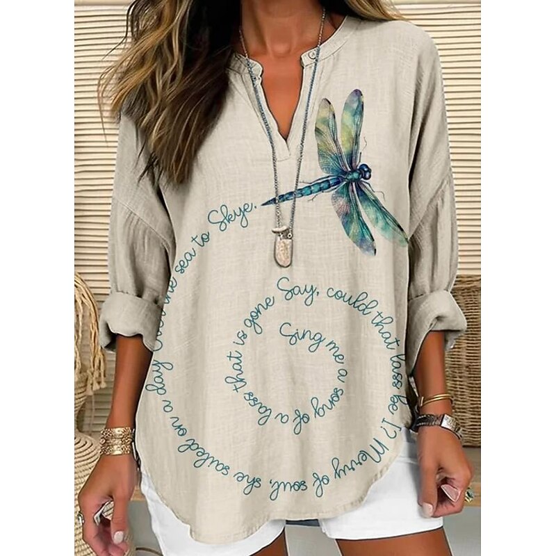 Women's Blouse Tunic V Neck Long Sleeve Boho Casual Tops Graphic Animal Vintage Tropical Regular Tops Daily Wear Print Beige2