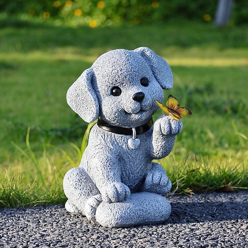 Solar Dog Statue with Butterfly Light - Waterproof Outdoor Solar Garden Decor for Balcony, Porch - Housewarming, Birthday, Mother's Day Father's Day Gift4