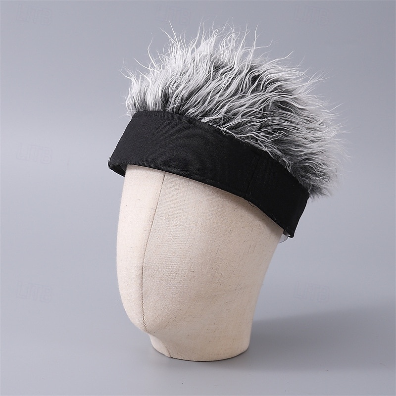 Men's Visor Hat with Spiked Wigs Fake Hair Visor Wig Men Sun Hat Wig Hat Wig Hair Golf Hat Black Coffee 100% Cotton Sexy Fashion Casual Daily Festival Adjustable Sunscreen Breathable3