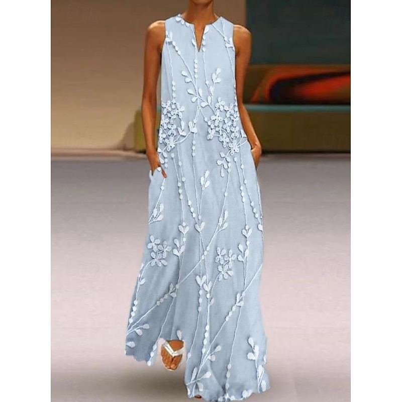 Women's Maxi Dress Tank Dress Stylish Vacation Regular Fit 3D Print Floral Color Block Sleeveless Split Neck Pink Blue Beige Summer3