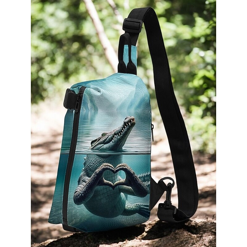 Men's Unique Crocodile Print Crossbody Chest Bag - Fashionable water theme design, adjustable shoulder strap, lightweight and durable, perfect for outdoor adventures and casual outings3