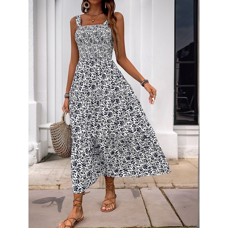 Women's Midi Dress Casual Dress Slip Dress Stylish Casual Vacation Daily Regular Fit Floral Sleeveless Strap Black Navy Blue Blue Orange Summer2