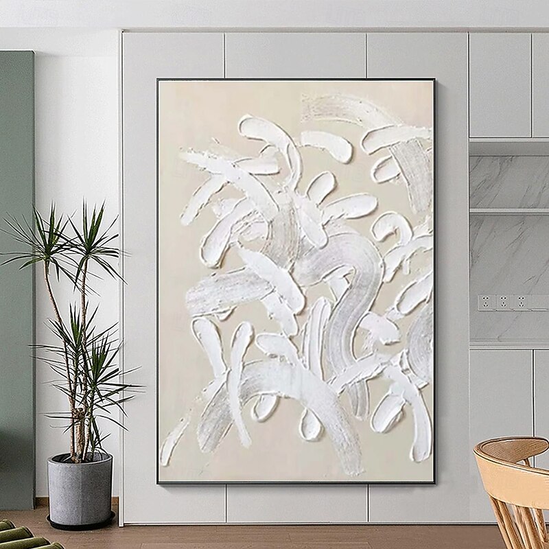 Handmade Oil Painting Canvas Wall Art Decoration Wabi-Sabi Style Abstract Milky White Solid Texture for Home Living Room Decor Rolled Frameless Unstretched Painting
