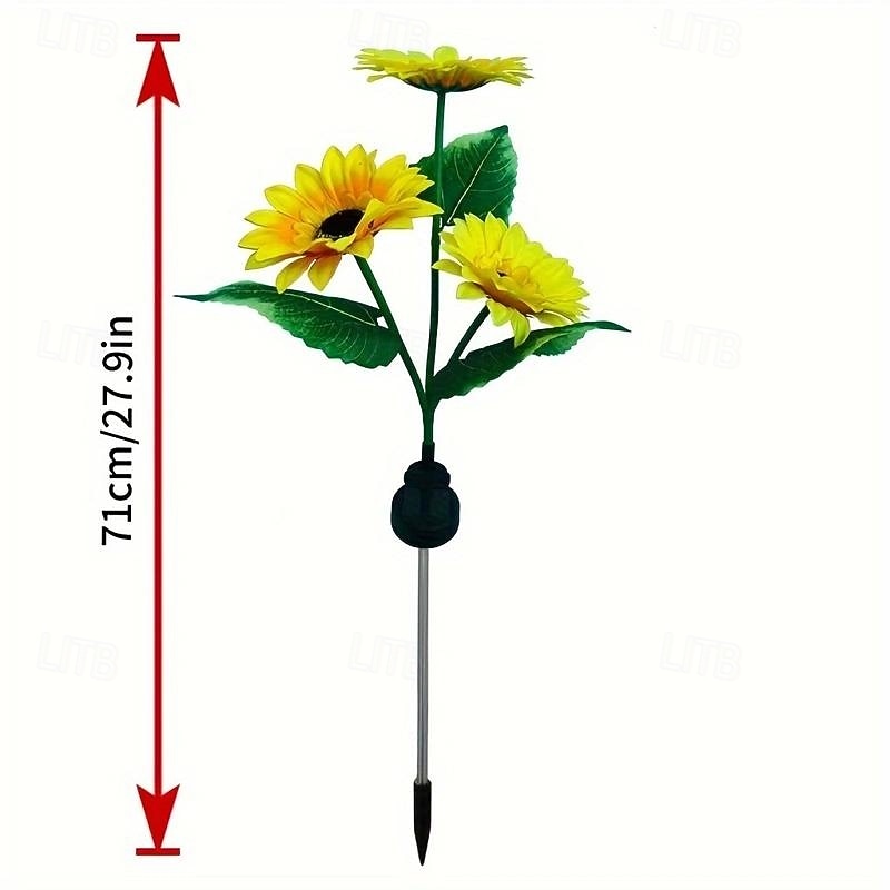 2 Pcs outdoor solar powered 3 head sunflower simulation flower ground plug-in lamp courtyard garden lawn path wedding Valentine's Day holiday atmosphere decoration ground plug-in lights4