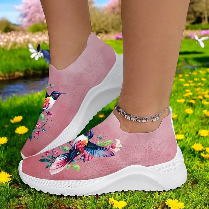 Hummingbird Print Flyknit Sneakers with Breathable Upper, Flexible Sole and Comfortable Design for Everyday Casual Outfits2