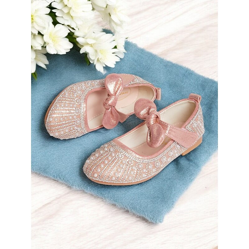 Girls' Pink Pearl-Embellished Ballet Flats with Bow Detail, Soft Comfortable Fit, Ideal for Weddings, Parties, and Special Occasions3