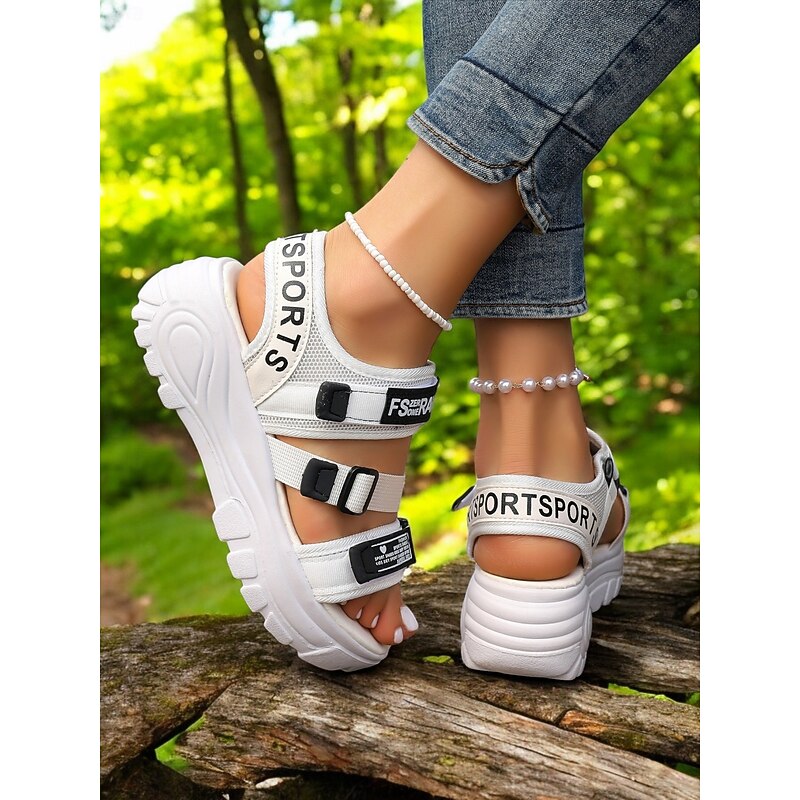 White Sporty Chunky Sandals for Women – Trendy Platform Sneakers with Adjustable Straps, Perfect for Casual Outings and Active Days3