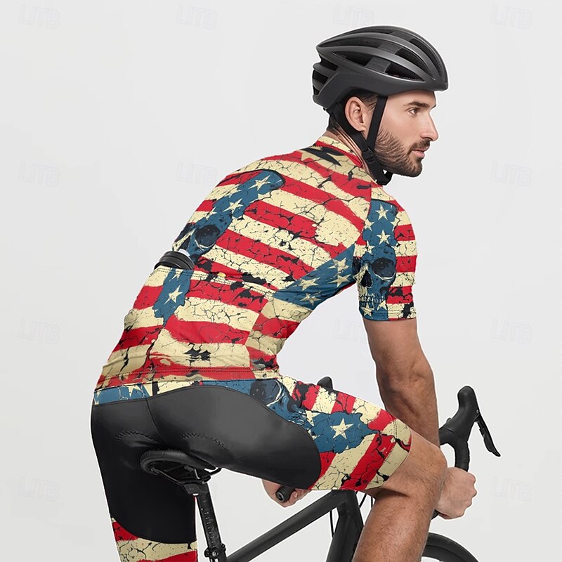 Men's Cycling Jersey Skull National Flag Short Sleeve Bike Tee Tshirt Jersey with 3 Rear Pockets Mountain Bike MTB Quick Dry Anatomic Design Wicking Breathable Sports Black Yellow Red Clothing Apparel2