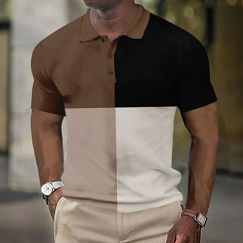 Men's Striped Rugby Polo Short Sleeve Polo Shirts Collared Shirts Business Casual School Formal Dailywear Business Buttons 3D Print Summer Dark Brown Dark Green Dark Blue2