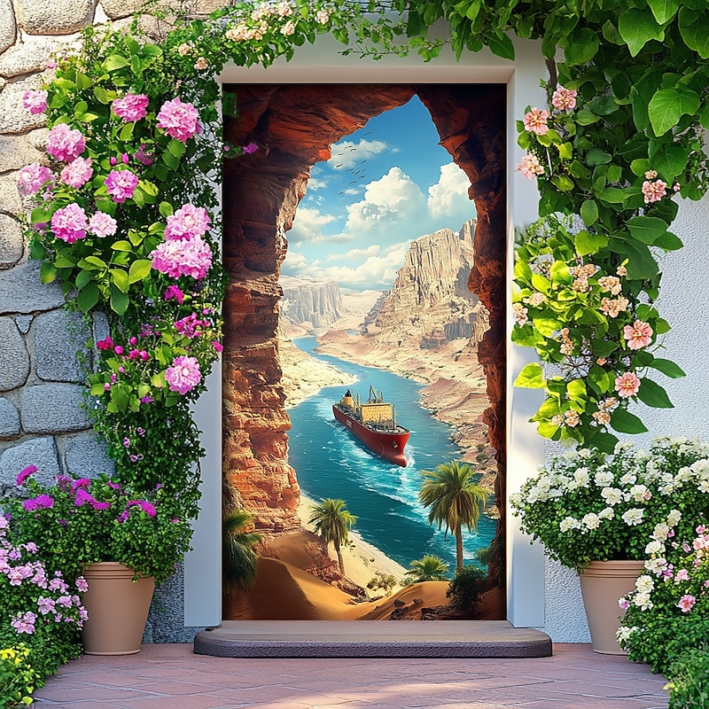 Landscape Door Decorations Door Covers Summer Cave Door Tapestry Door Curtain Decoration Backdrop Indoor/Outdoor Door Banner for Front Door Farmhouse