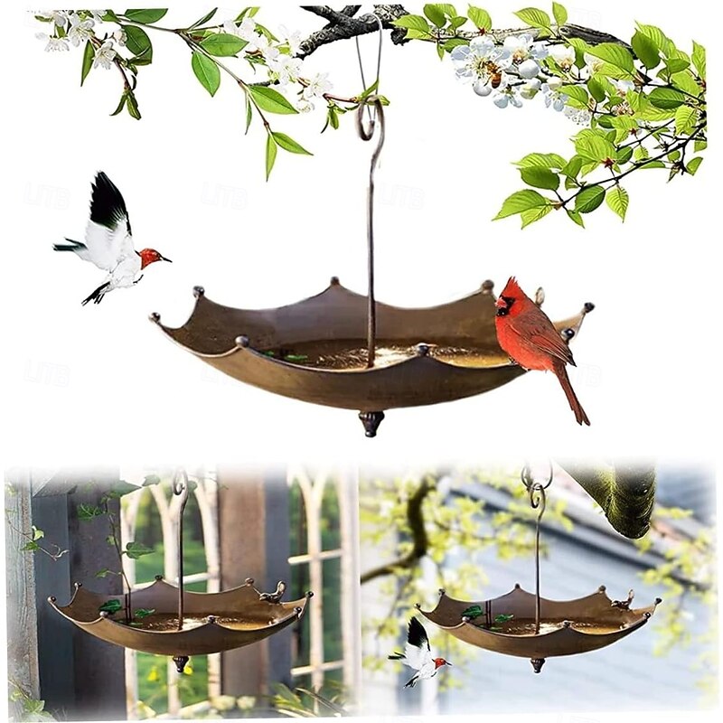 Umbrella-Shaped Bird Trough,Hanging Bird Feeder Tray for Outdoors Metal Bird Bath Pond or Drinker Metal Wild Bird Feeder for Outside Hanging Seed Platform4