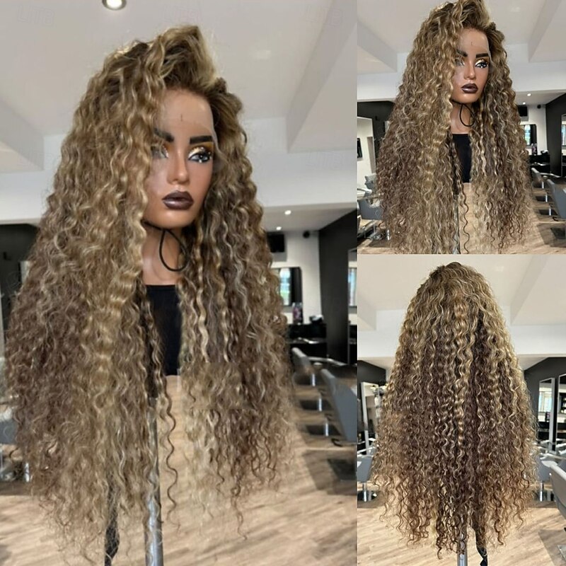 Remy Human Hair 5x5 Closure 13x4 Lace Front Wig Free Part Brazilian Hair Curly Water Wave Multi-color Wig 130% 150% Density with Baby Hair Ombre Hair Glueless Pre-Plucked For Women Long Human Hair4