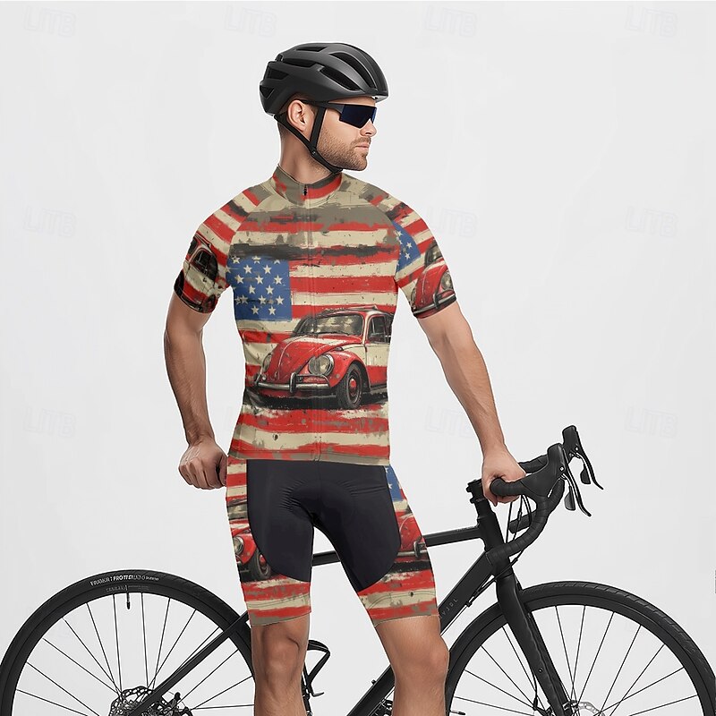 Men's Cycling Jersey Graphic Stripes Short Sleeve Bike Tee Tshirt Jersey with 3 Rear Pockets Mountain Bike MTB Quick Dry Anatomic Design Wicking Breathable Sports Yellow Red Clothing Apparel4