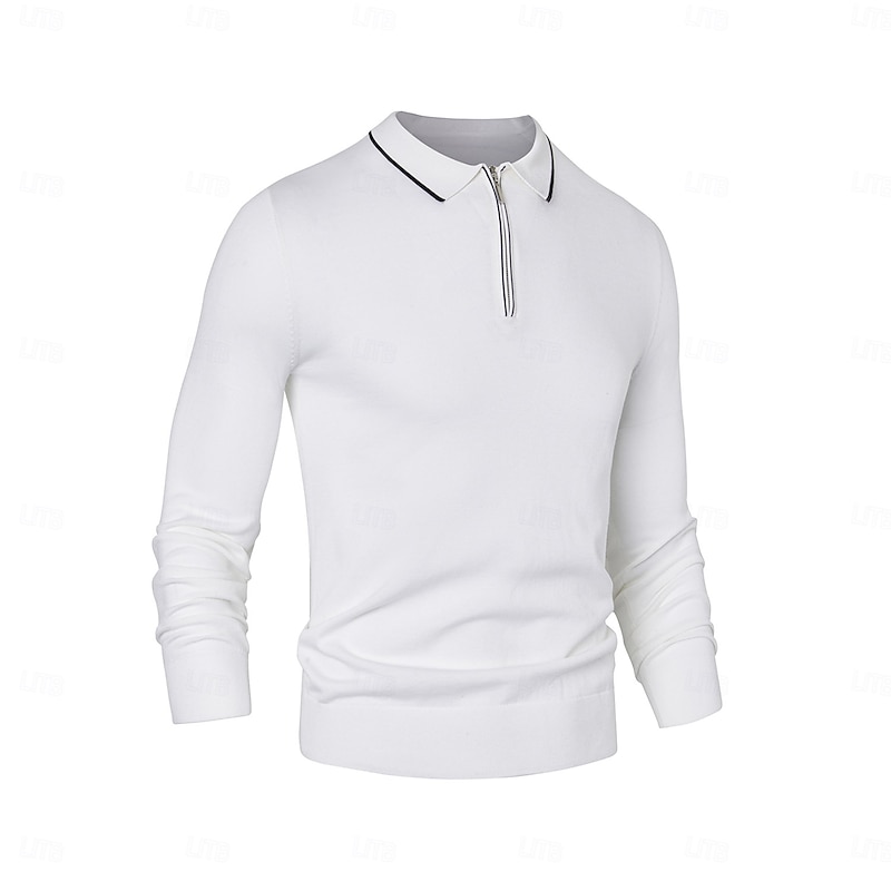 Men's Linen Silk Cotton  Quarter Zip Pullover Sweater Knit Half Zip Knitwear Elegant Home Dailywear Clothing Apparel Fall Winter Black White S M L3