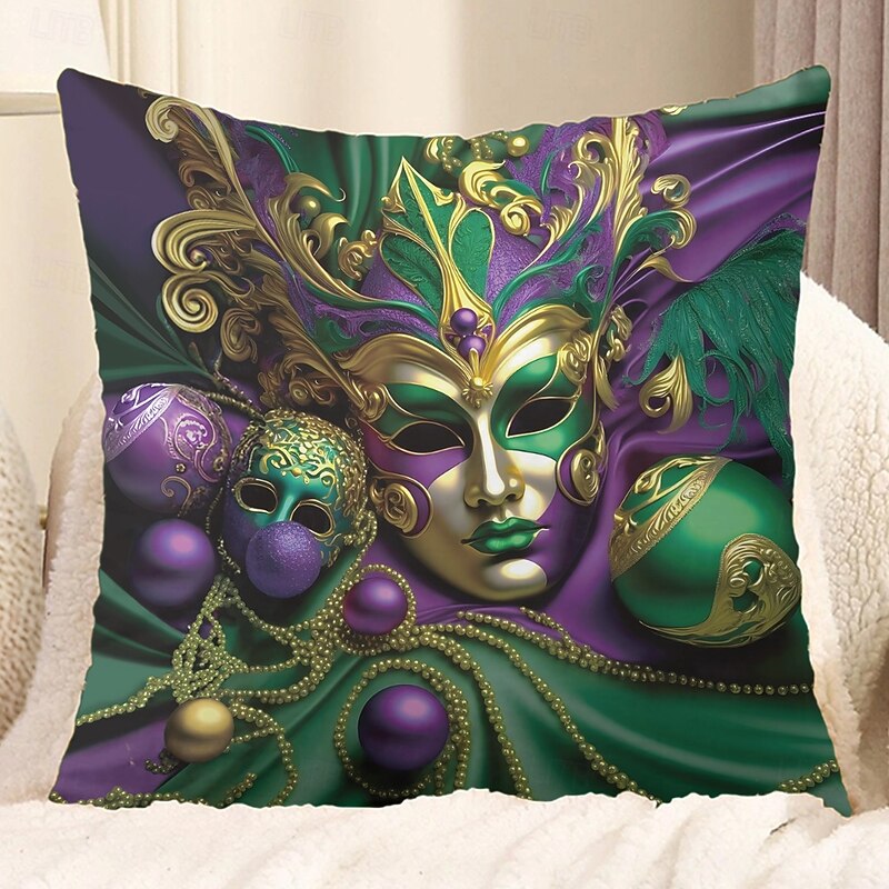 Carnival Decorative Toss Pillows Cover Mardi Gras Mask 1PC Soft Square Cushion Case Pillowcase for Bedroom Livingroom Sofa Couch Chair2