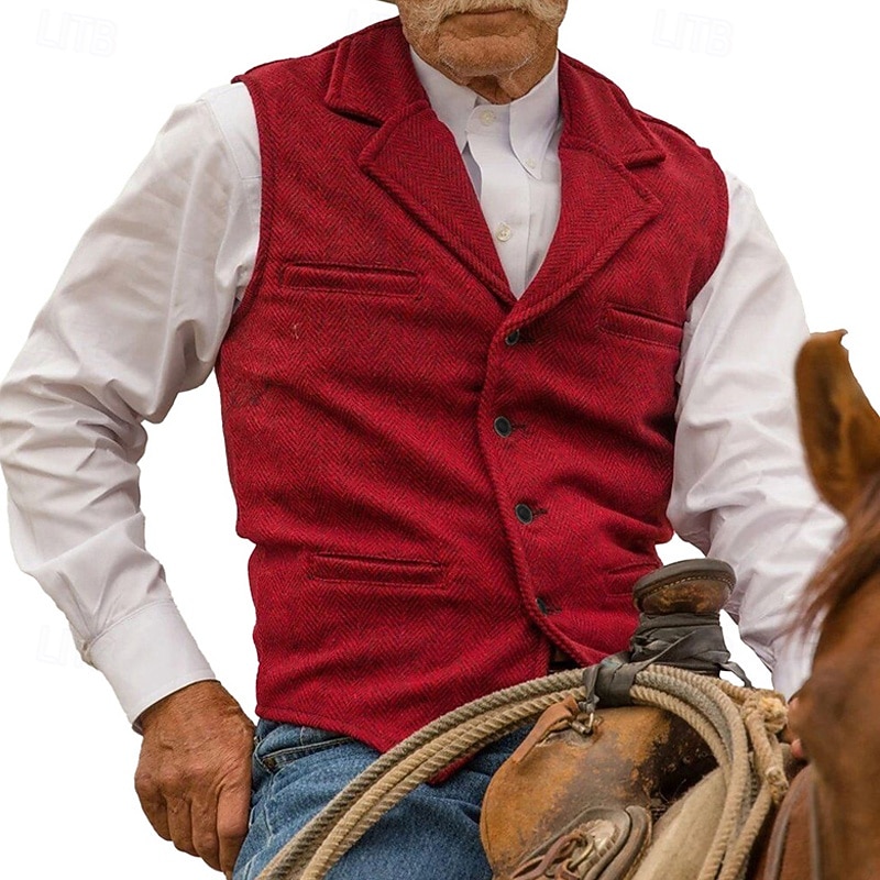 Men's Vest Waistcoat Gilet Vacation Daily Wedding Party Date Fashion Casual Spring Fall Buttons Pocket Polyester Comfortable Plain Single Breasted One-button Lapel Regular Fit Silver Black Red2