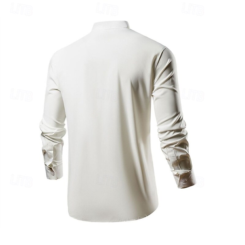 Men's Shirt Summer Shirt Casual Shirt Beach Shirt Button Up Shirt Black White Green Long Sleeve Plain Grandad Collar Band Collar Vacation Hawaiian Button-Down Clothing Apparel Polyester Fashion2