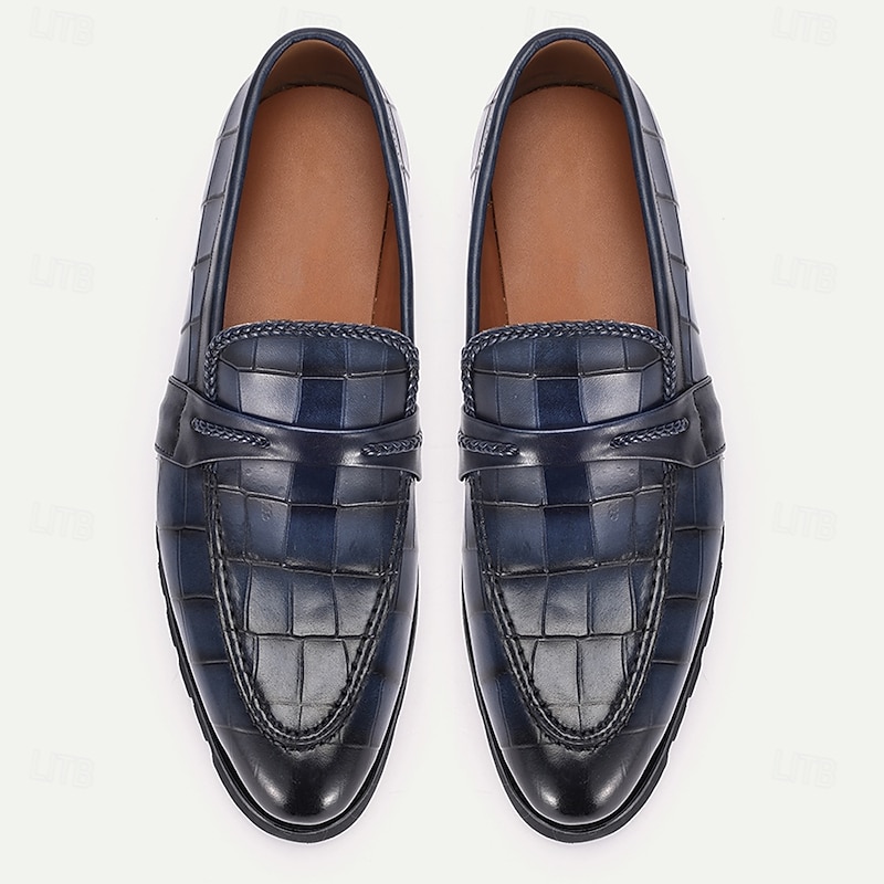 Men's Genuine Leather Loafers – Crocodile Embossed Slip-On Dress Shoes with Rugged Sole for Business & Formal Wear4