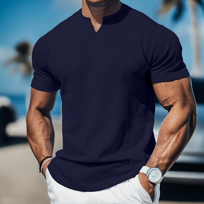 Men's T Shirt Short Sleeve V Neck Summer Plain Fashion Classic Comfortable V Neck Casual Sports Holiday Light Blue Dark Brown Black Top Tee for Men3