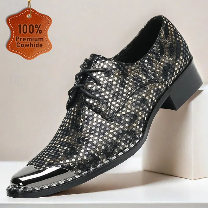 Men's Premium Cowhide Leather Oxford Shoes with Metallic Studded Design and Glossy Toe Cap – Stylish Formal Shoes for Fashionable Men, Perfect for Weddings and Special Occasions