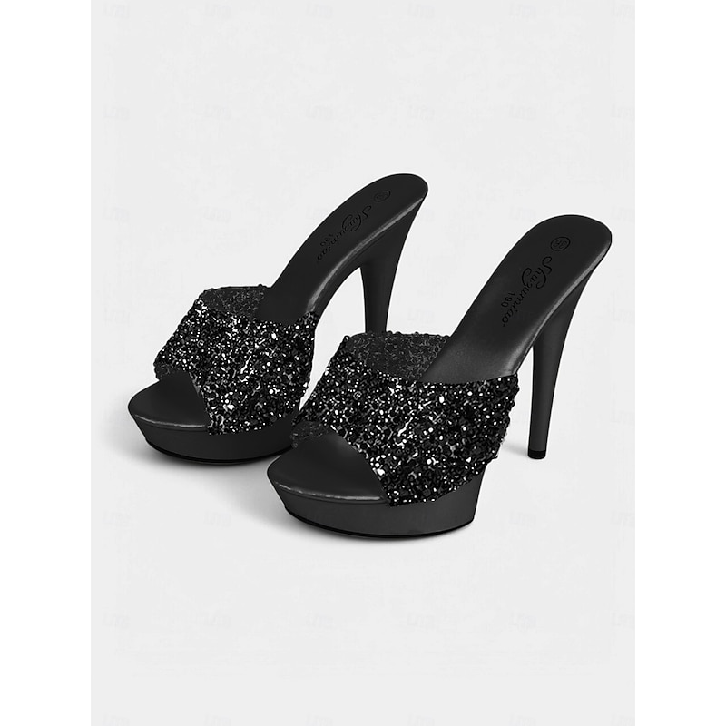 Black Rhinestone Platform Mules – Women's Sexy High Heel Slip-On Sandals for Party & Clubwear4