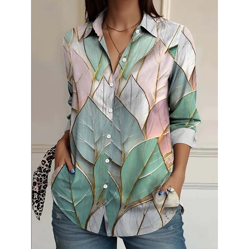 Women's Shirt Button Down Tunic Shirt Collar Long Sleeve Floral Elegant Daily Ladies V Neck Regular Tops Daily Grass Green Fall Winter