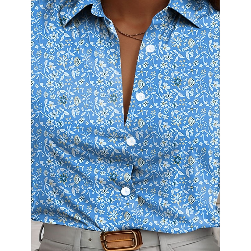 Women's Shirt Button Down Tunic Shirt Collar Long Sleeve Floral Casual Regular Tops Work Daily s Print Blue Spring Fall Winter2