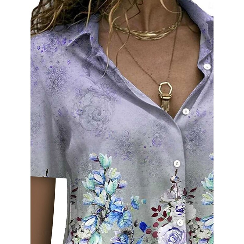 Women's Shirt Blouse Graphic Stylish Casual Short Sleeve Shirt Collar Regular Tops Work Daily Holiday Buttons Print Pink Blue Green Summer Spring2