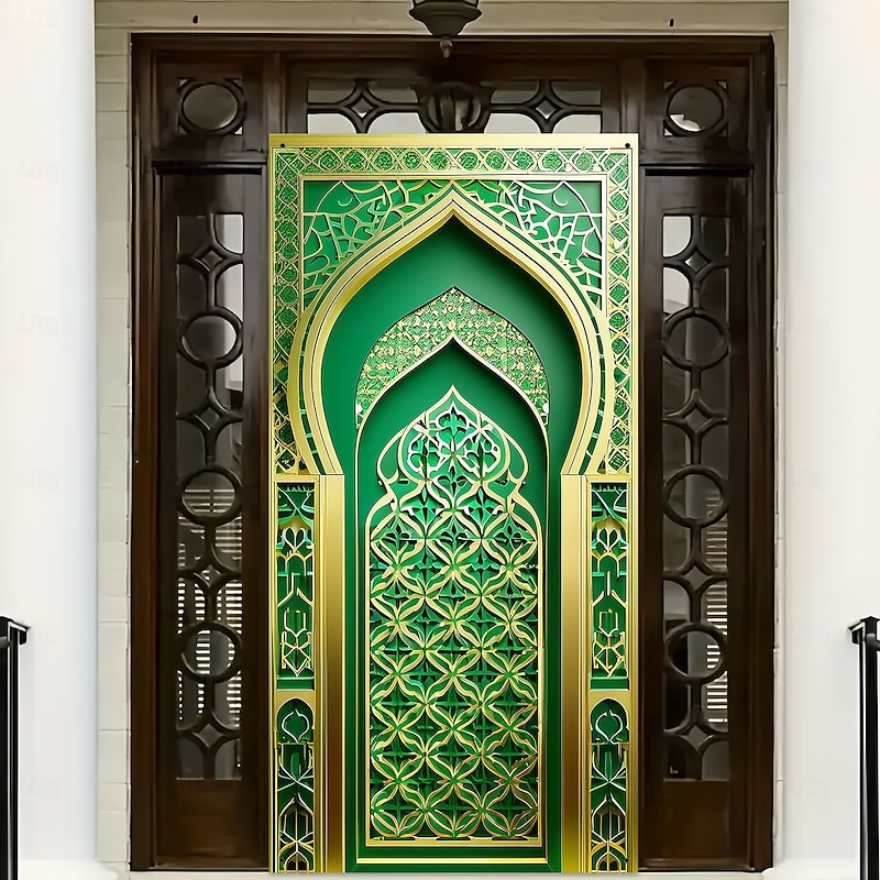Ramadan Mubarak Door Decorations Door Covers Door Tapestry Door Curtain Decoration Backdrop Indoor/Outdoor Door Banner for Front Door Farmhouse3