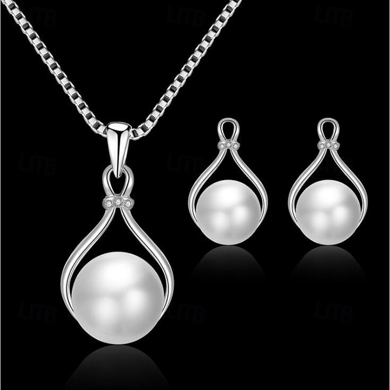 Jewelry Set 1 set Imitation Pearl Alloy 1 Necklace Earrings Women's Stylish Korean Sweet Cute Ball Round Jewelry Set For Wedding Guest Work Gift2
