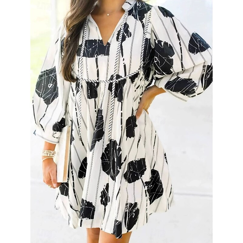 Women's Mini Dress Casual Dress Stylish Casual Vacation Daily Regular Fit Floral Long Sleeve V Neck Black Red Green Summer4