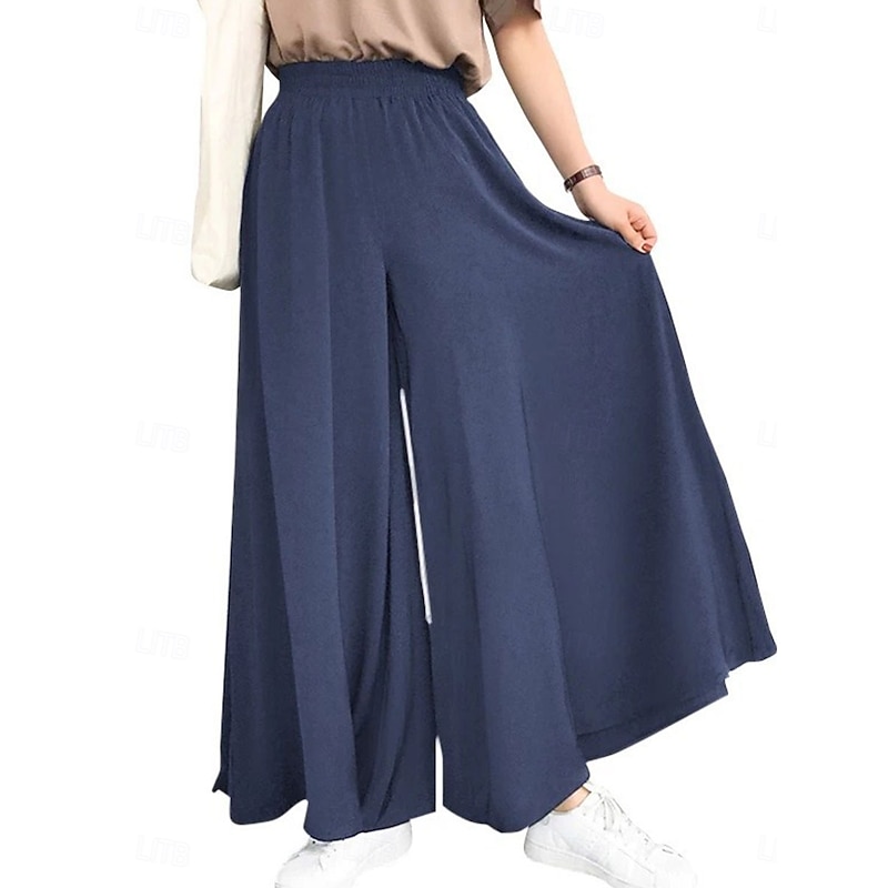 Women's Culottes Wide Leg Chinos Fashion Streetwear Full Length High Waist Plain Elastic Waistband Comfy Soft Comfortable Micro-elastic Outdoor Street Camel Robin's Egg Blue Black Summer Spring - Main Image