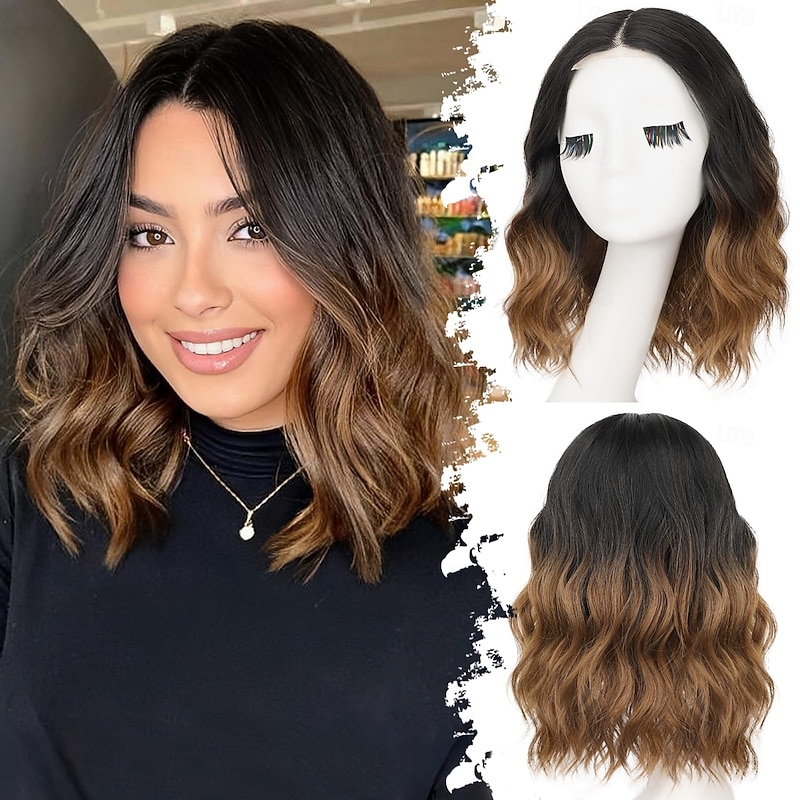 Short Wavy Wig for Women Lace Hairline Bob Style Synthetic Heat Resistant - Natural Appearance for Everyday Hairstyle