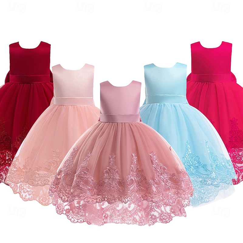 Flower Girl Dress Girls' Formal Dress Princess Dress Party Dress Performance Special Occasion Princess Solid Color Sleeveless Crew Neck Multicolor Pink 4-12 Years