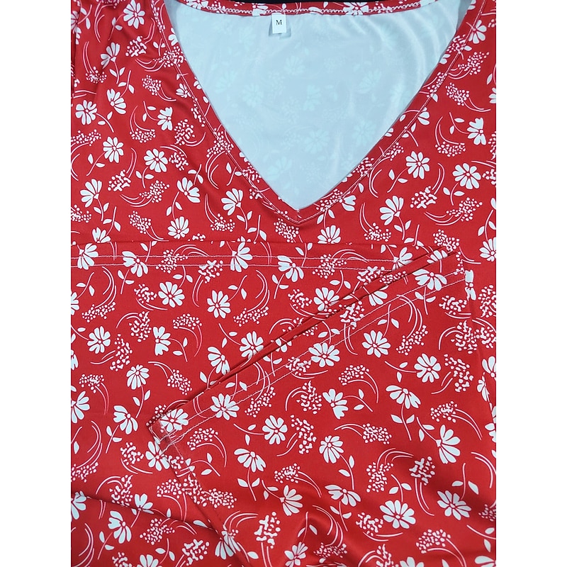 Women's Normal EU / US Size Mini Dress Long Sleeve Boho Dress Sundress Elegant Dress Elegant Bohemia Tropical Flutter Sleeve Party Casual Daily Form Fit Floral Short Sleeve V Neck Red Dusty Blue4