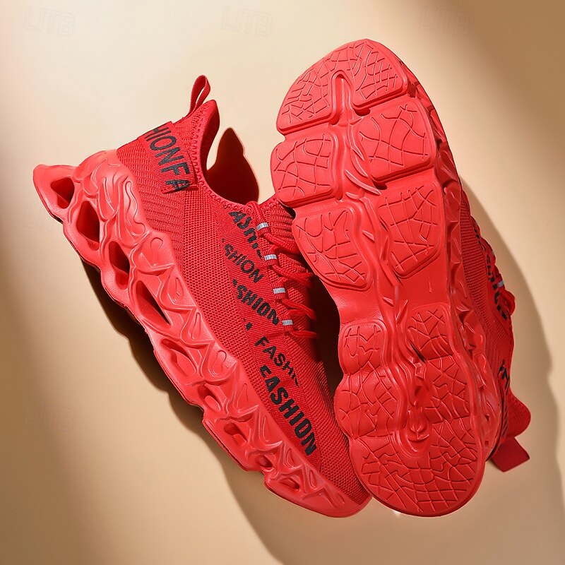 Men's Red Fashion Sneakers, Breathable Mesh Upper, Trendy Design with Bold 'FASHION' Print, Lightweight Sports Shoes for Casual and Everyday Wear2