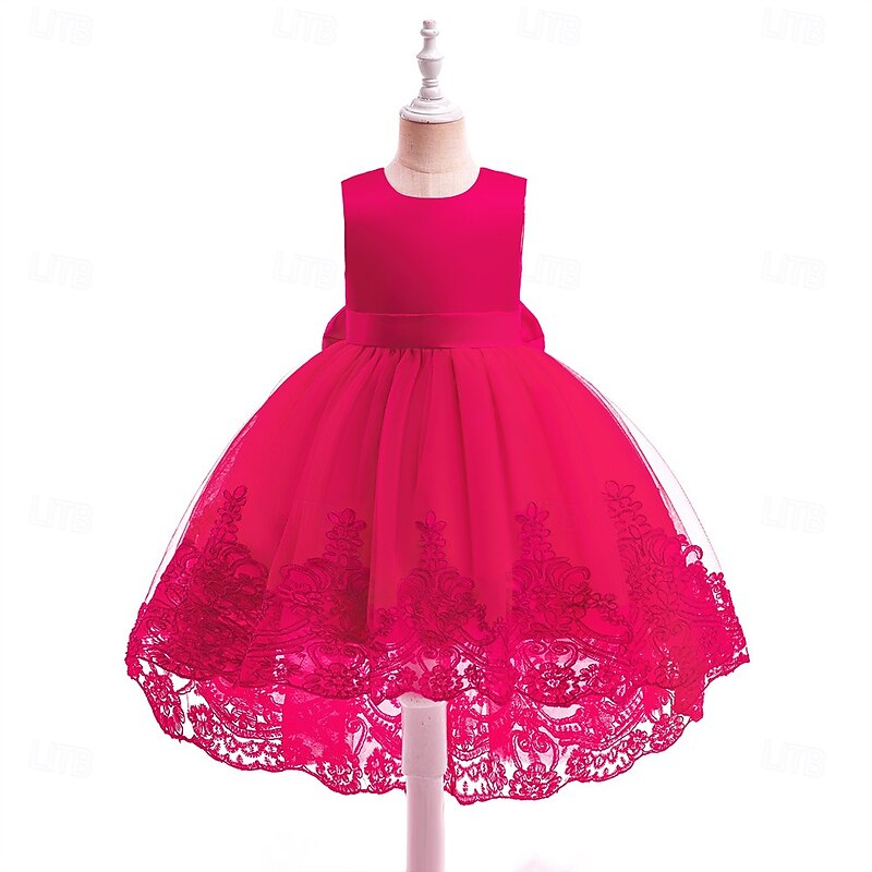 Flower Girl Dress Girls' Formal Dress Princess Dress Party Dress Performance Special Occasion Princess Solid Color Sleeveless Crew Neck Multicolor Pink 4-12 Years2