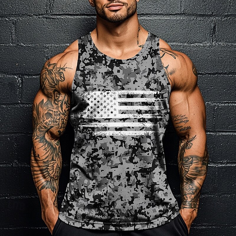Veterans Day Men's Patriot Patriotic Veteran Camo Camouflage T Shirt Vest Top Sleeveless T shirt 3D Print Crew Neck Shirt Vacation Casual Hawaiian Holiday Red Navy Blue Green Summer Spring Clothing3