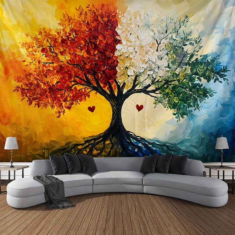 Heart Tree Hanging Tapestry Wall Art Large Tapestry Mural Decor Photograph Backdrop Blanket Curtain Home Bedroom Living Room Decoration3