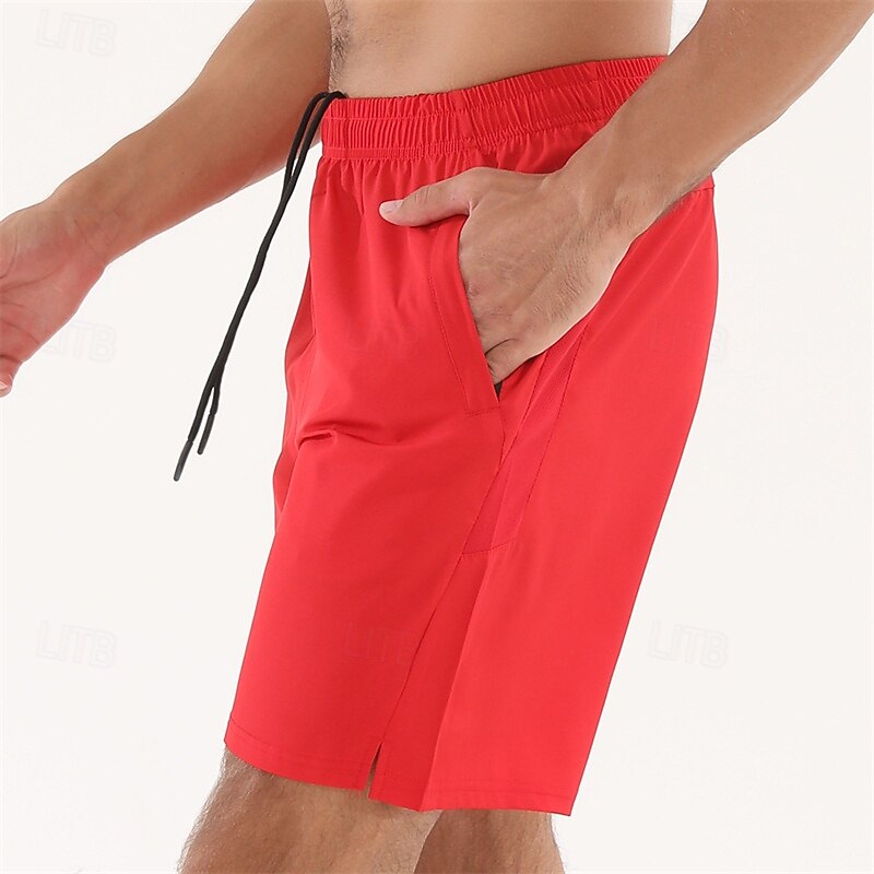 Men's Athletic Shorts Shorts Running Shorts Gym Shorts Pocket Drawstring Elastic Waist Plain Comfort Quick Dry Short Sports Outdoor Daily Going out Fashion Casual Black Red Micro-elastic4