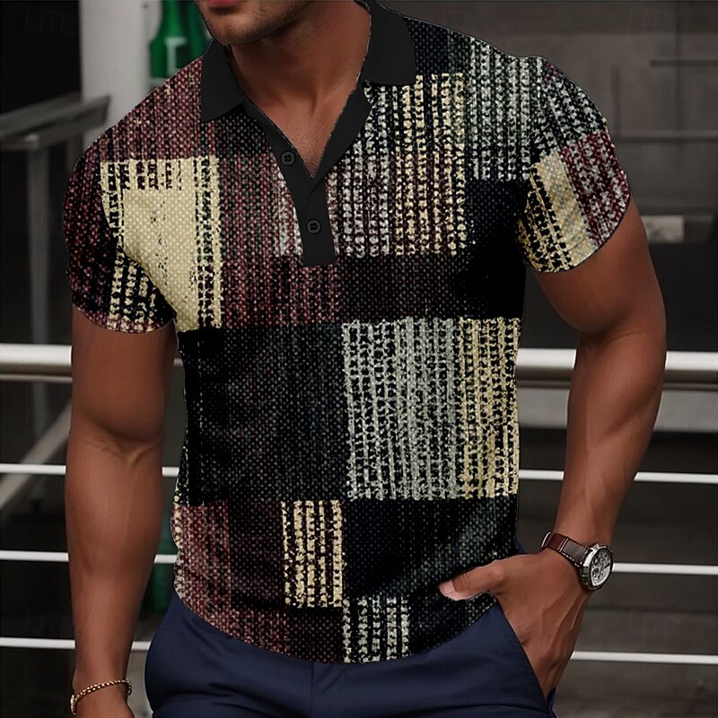 Men's Color Block Polo Short Sleeve Polo Shirts Collared Shirts Business Casual Outdoor Daily Wear Home Wear 3D Print Summer Black