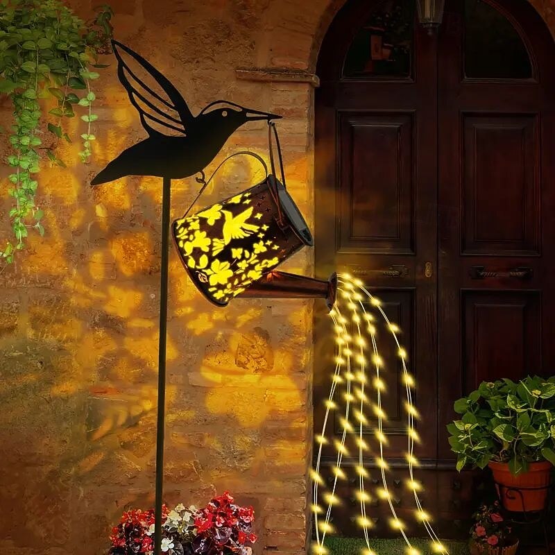 1pc Solar Bee Water Bottle Lamp – Iron Hummingbird Kettle Hanging Light, Waterproof Outdoor Lawn Lamp for Patio, Wedding, Camping and Party Decoration3