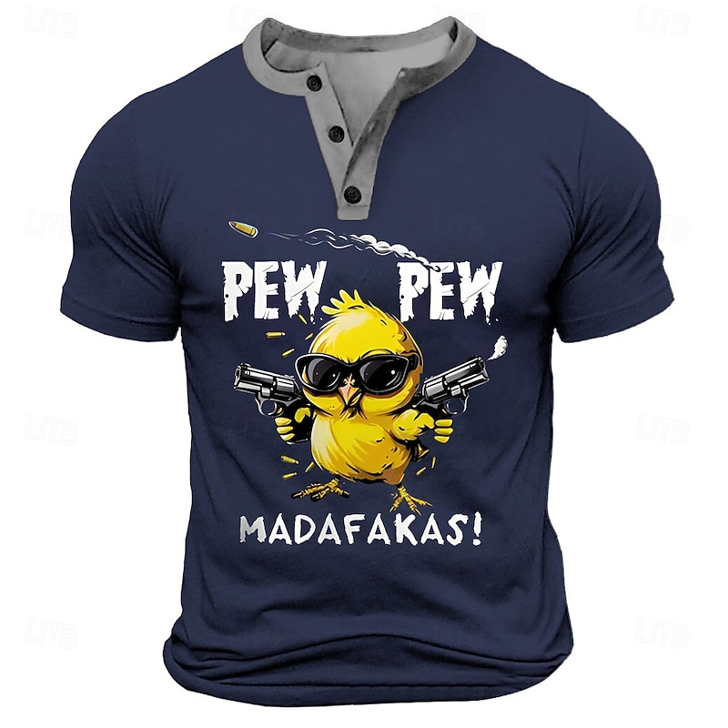 Men's Chick Funny T Shirt Henley Shirt Short Sleeve Designer Retro Vintage Street Casual Daily Summer Spring Army Green Black Navy Blue Henley Henley T-Shirt - Main Image