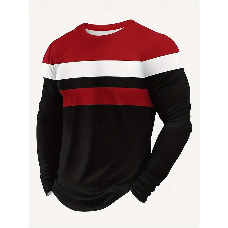 Men's Tee Tee Top Long Sleeve Shirt Long Sleeve Crewneck Spring &  Fall Stripes Fashion Designer Color Block Vacation Street Going out Gray+White Red+Black Top Tee for Men