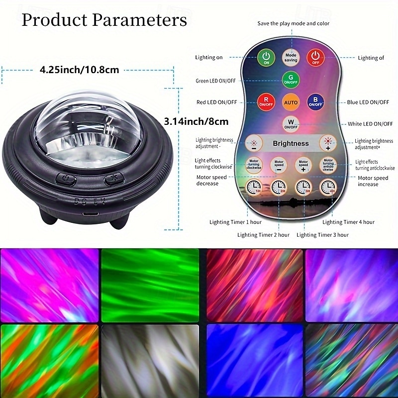 Northern Lights USB Atmosphere Projector Light with Remote-Controlled Starry Sky Projection for Romantic Indoor Rooms and Photography Backgrounds3