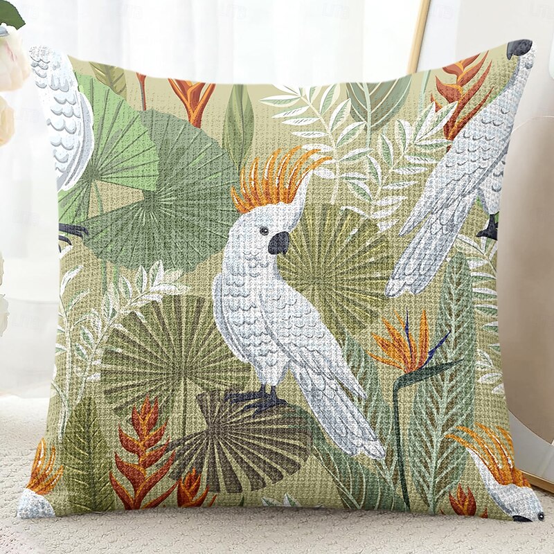 Floral Parrot Decorative Toss Pillows Cover 1PC Soft Square Couch Cushion Case Pillowcase for Bedroom Livingroom Sofa Chair3