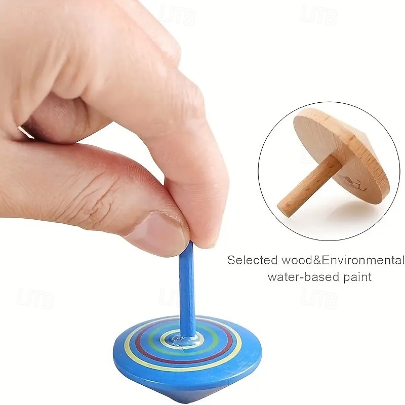 10pcs Colorful Non-toxic Wooden Spinning Top - Smooth Surface Handmade Wood Toy for Kindergarten Children - Party Bag Fillers Party Gifts Halloween Christmas Gifts2
