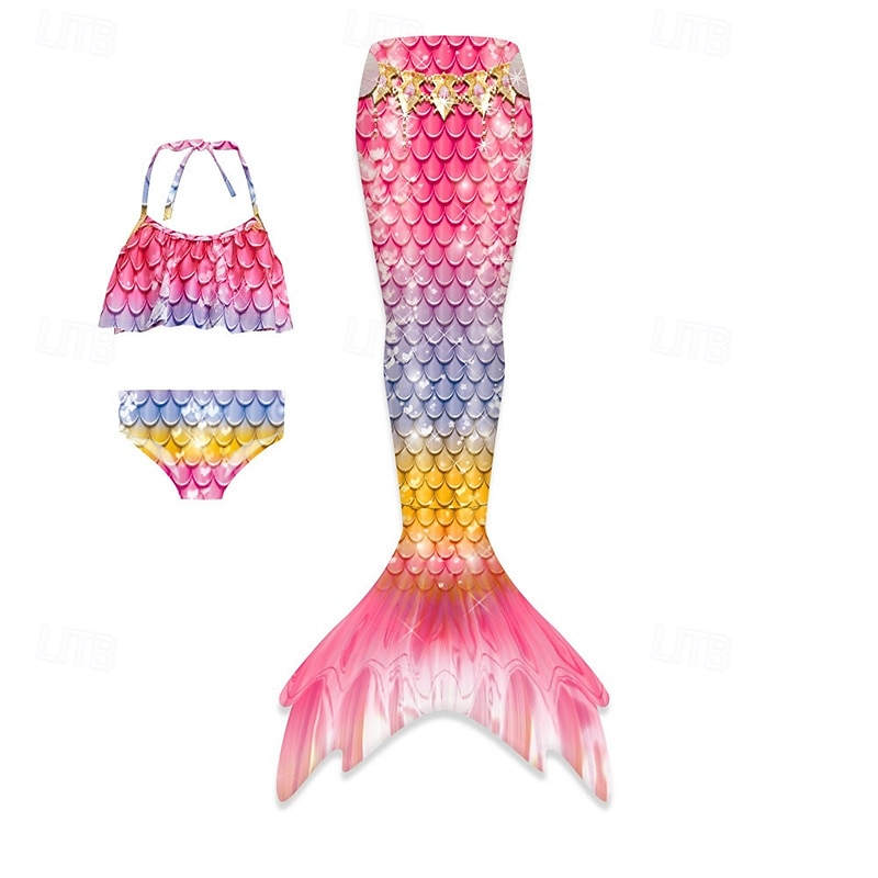Kids Girls' Mermaid Swimwear Swimsuit Holiday Beach Scales Vacation Tropical Bathing Suits 4 years+ Summer Light Pink Yellow3